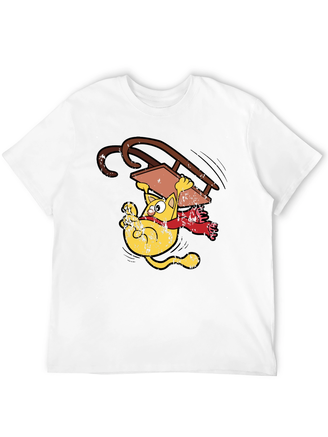 Sledding Cat T-Shirt Funny Cartoon Tee