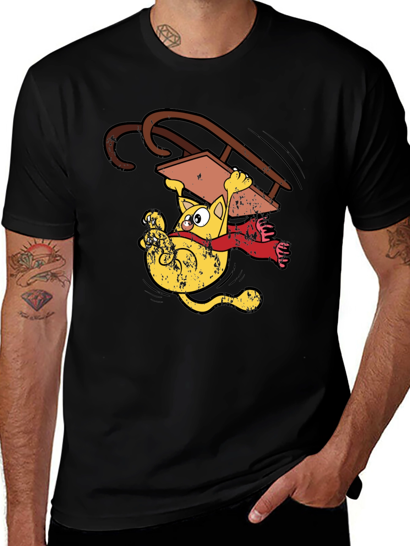 Sledding Cat T-Shirt Funny Cartoon Tee