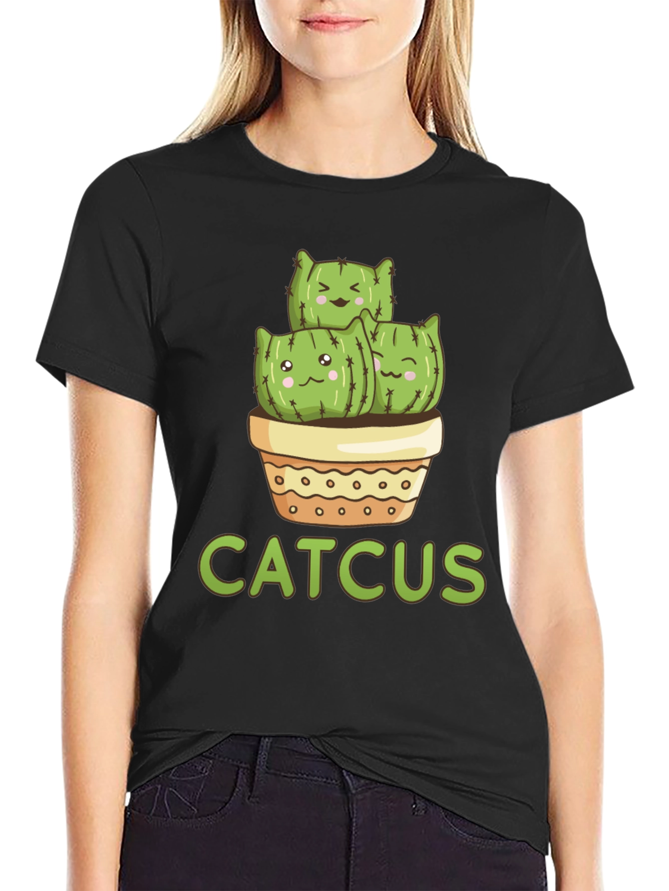 Catcus T-Shirt - Cute Cartoon Cactus Cat Tee