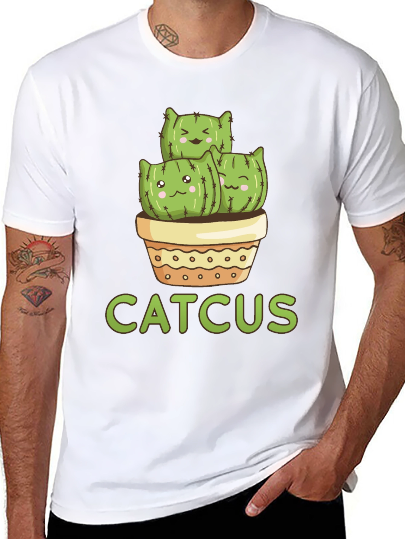 Catcus T-Shirt - Cute Cartoon Cactus Cat Tee