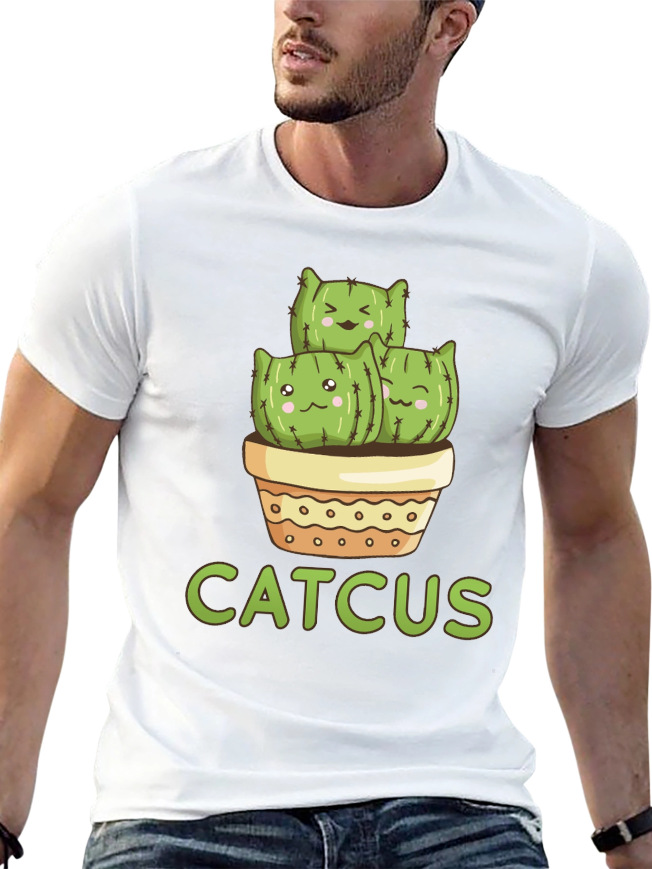 Catcus T-Shirt - Cute Cartoon Cactus Cat Tee