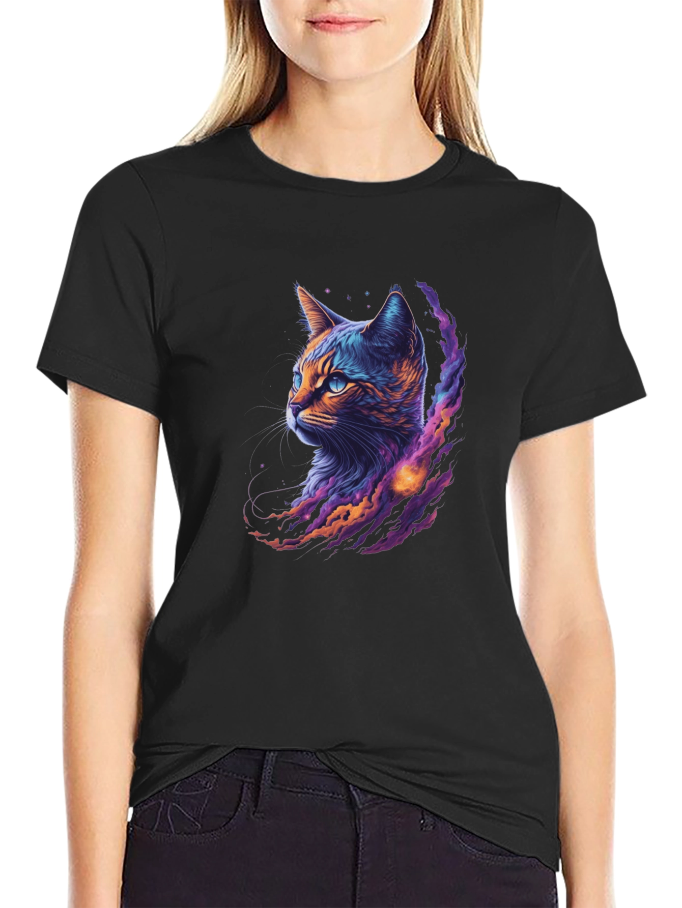 Cosmic Cat Graphic Tee - Cool Galaxy Kitten Shirt