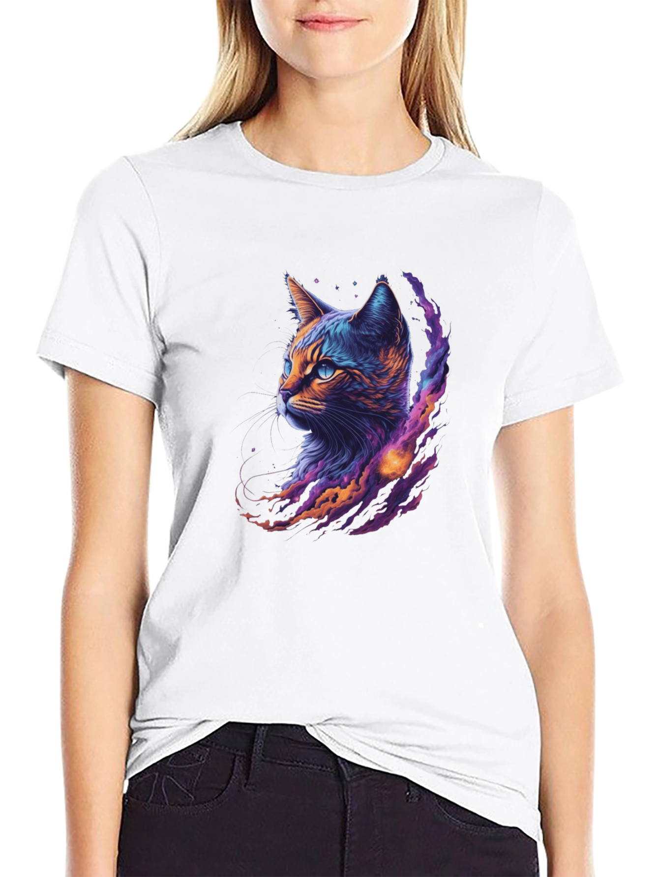 Cosmic Cat Graphic Tee - Cool Galaxy Kitten Shirt