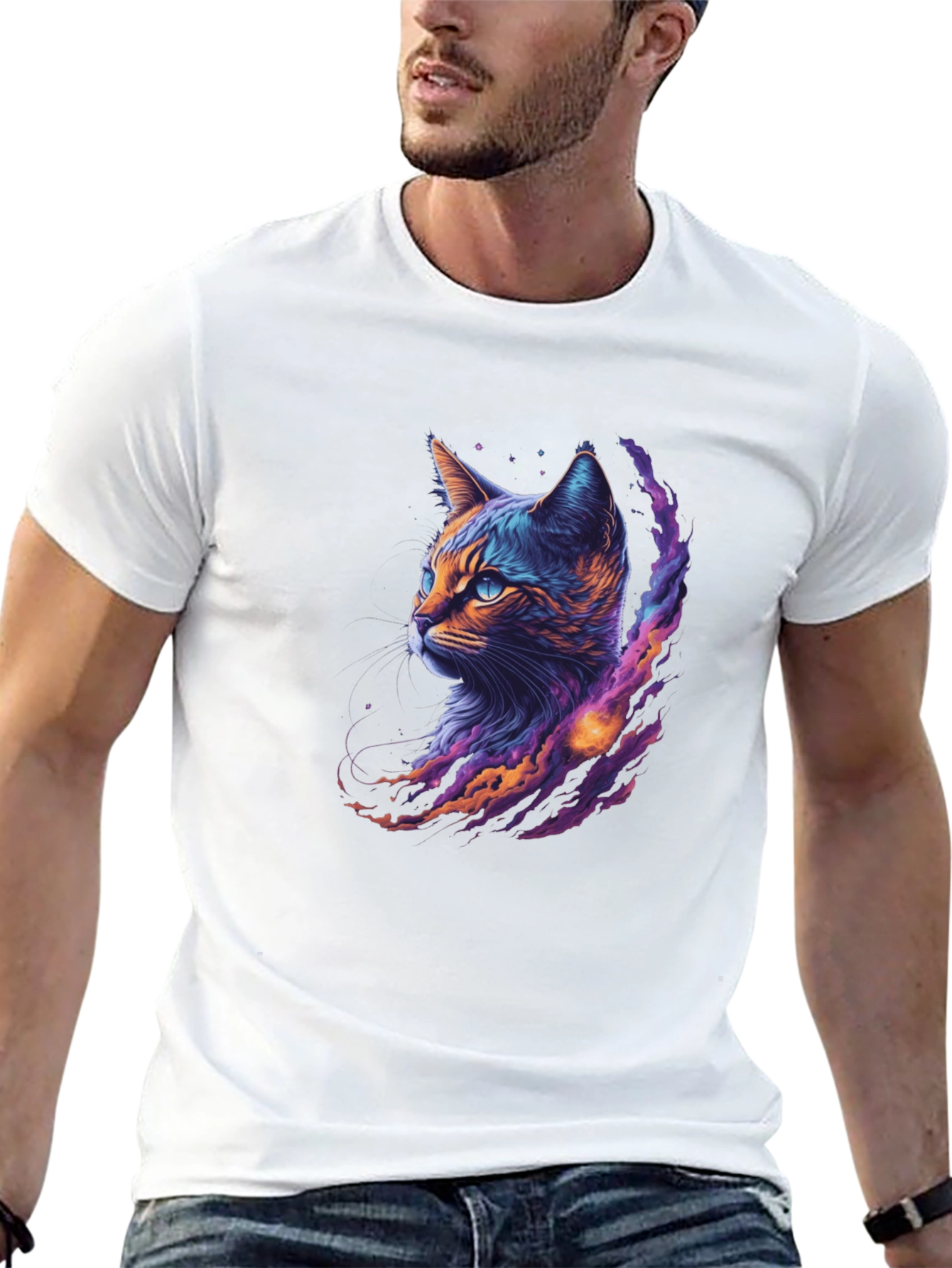 Cosmic Cat Graphic Tee - Cool Galaxy Kitten Shirt