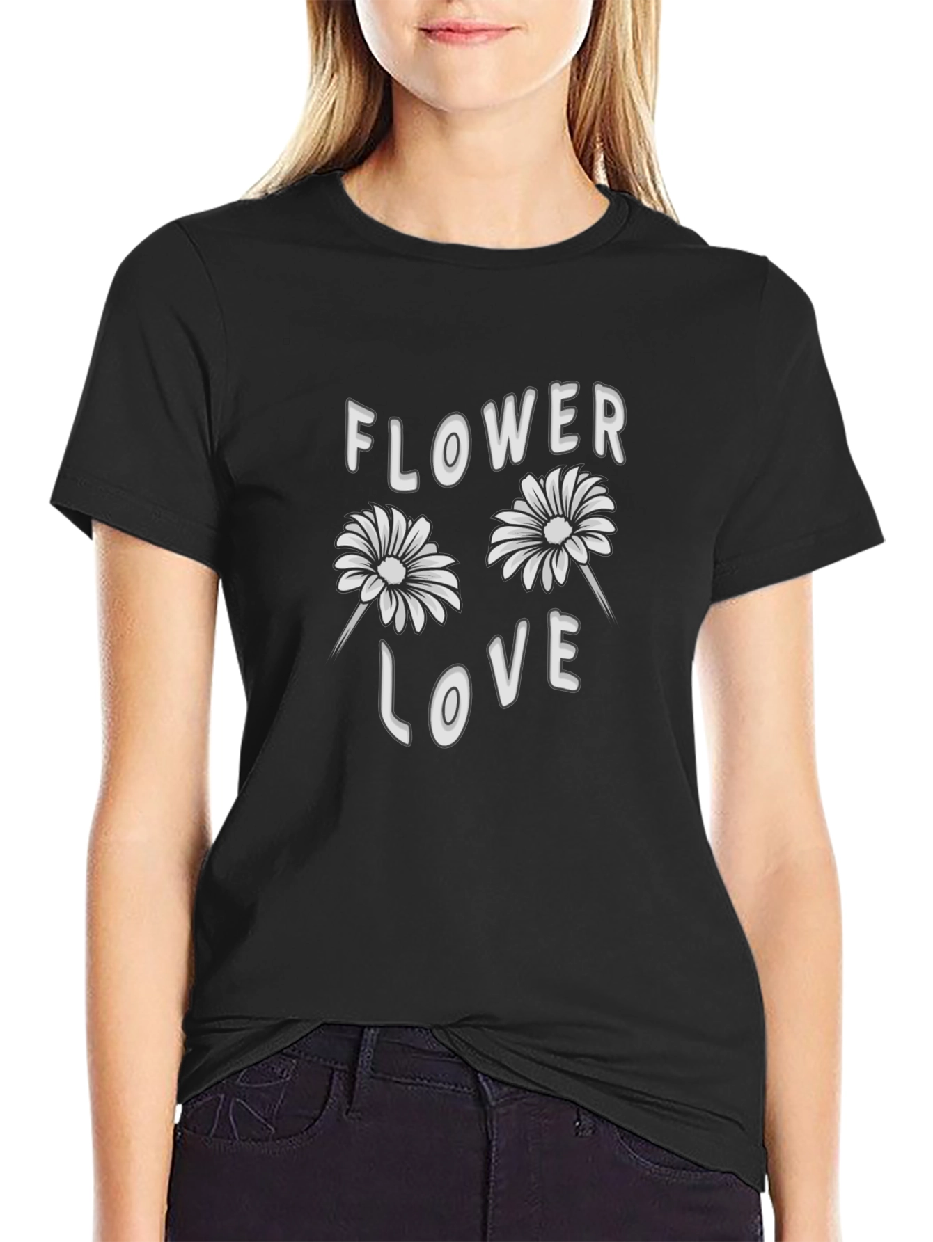 Flower Love Graphic Tee - Stylish Black T-Shirt