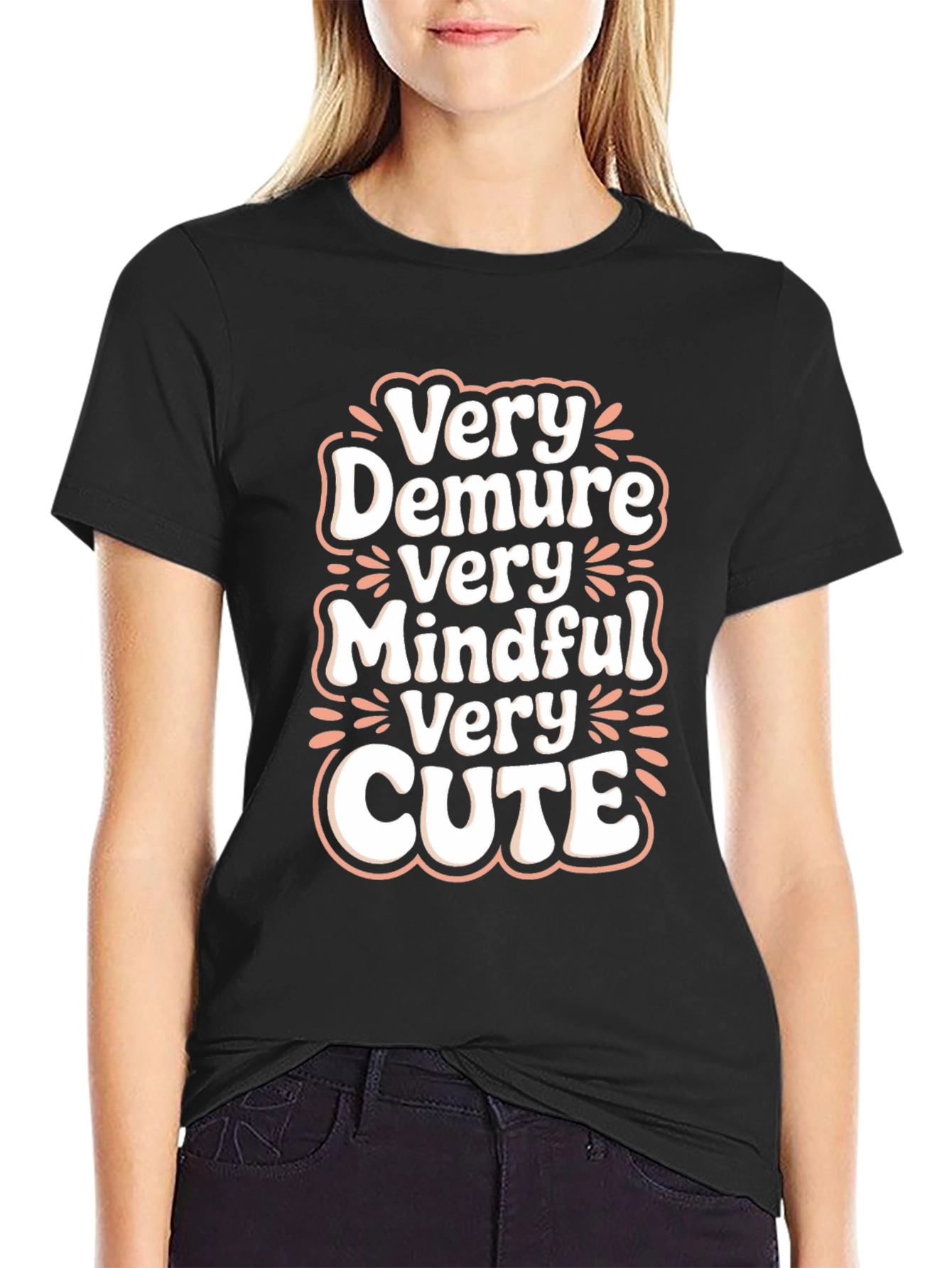 Very Demure Mindful Cute Black T-Shirt
