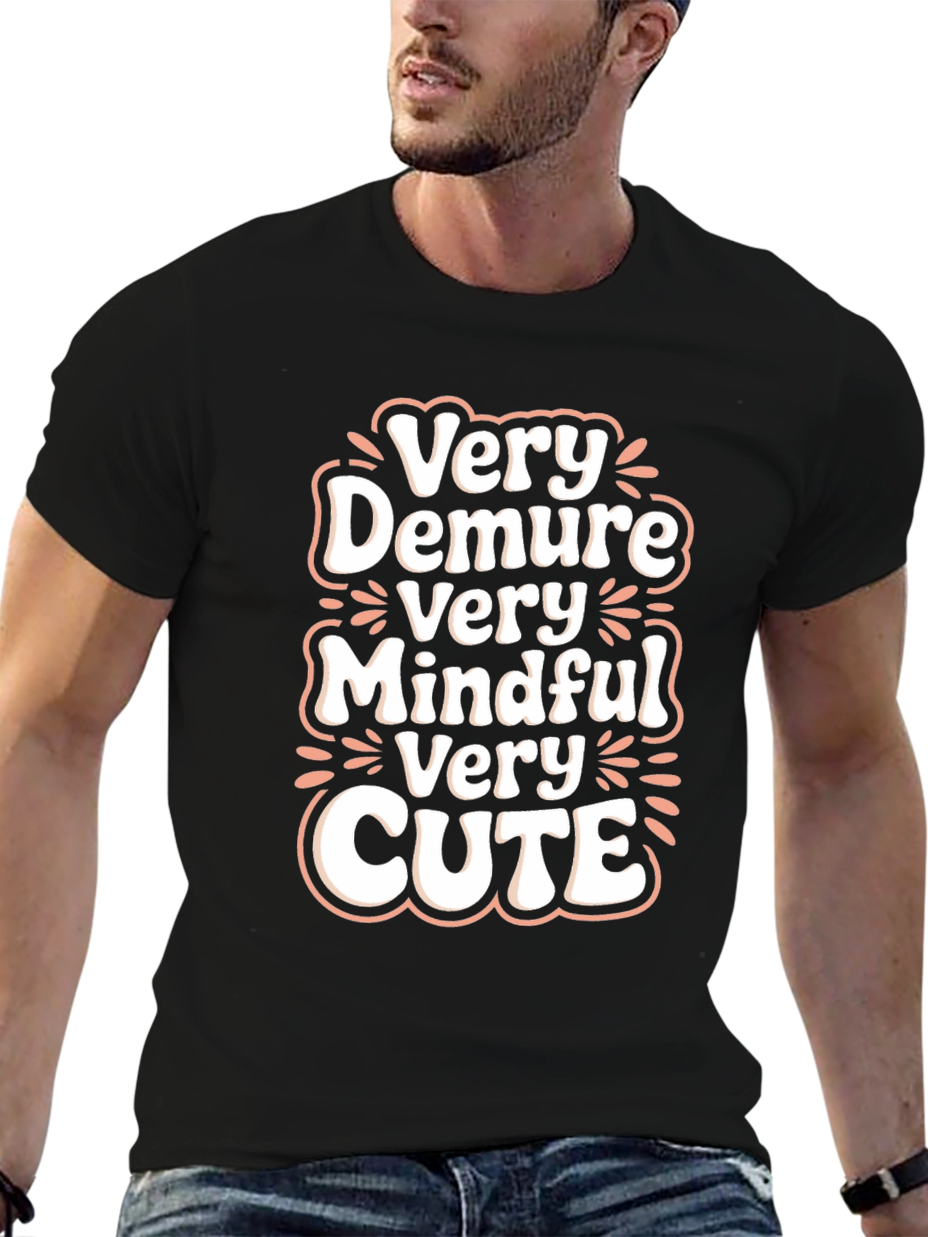 Very Demure Mindful Cute Black T-Shirt