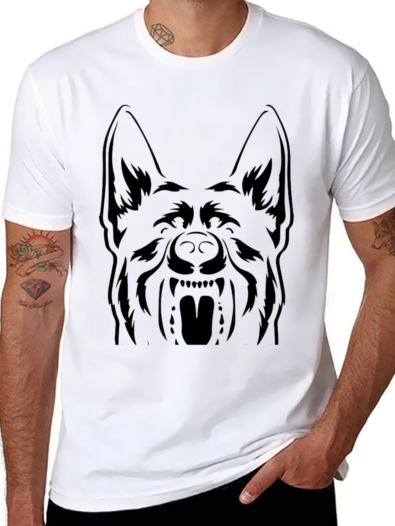 German Shepherd Graphic Tee - Black Cotton T-Shirt