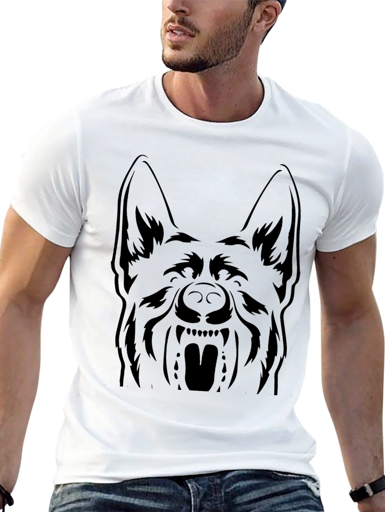 German Shepherd Graphic Tee - Black Cotton T-Shirt