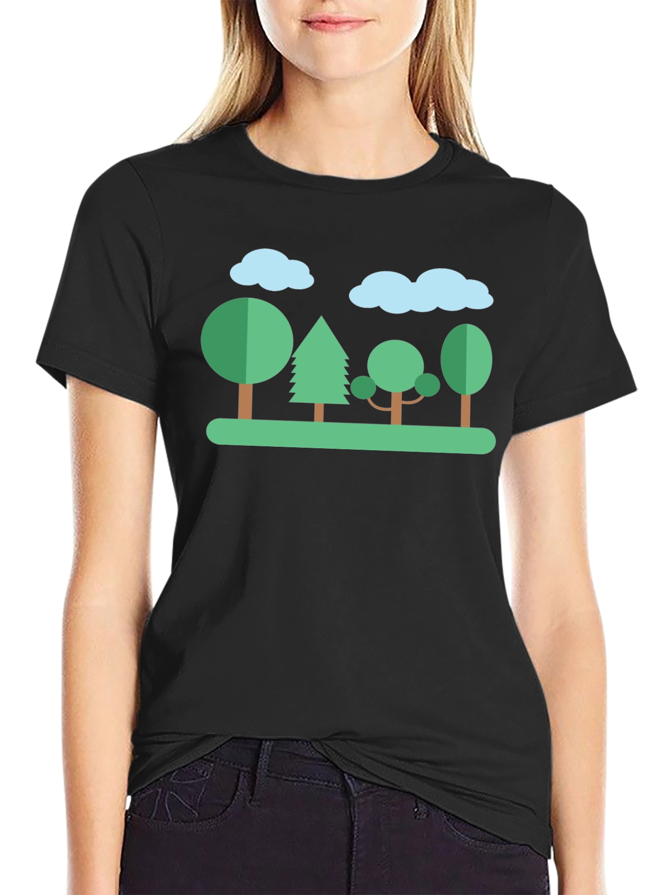 Nature Scene Graphic T-Shirt - Black Cotton Tee