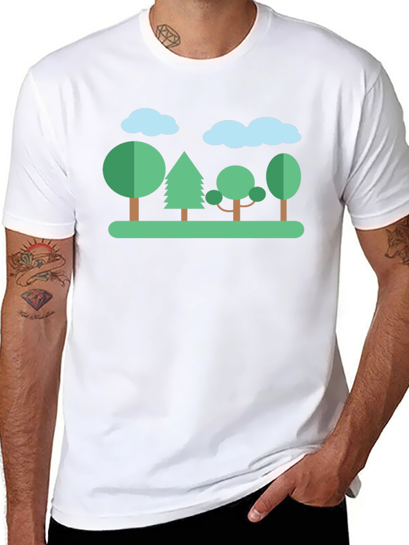 Nature Scene Graphic T-Shirt - Black Cotton Tee