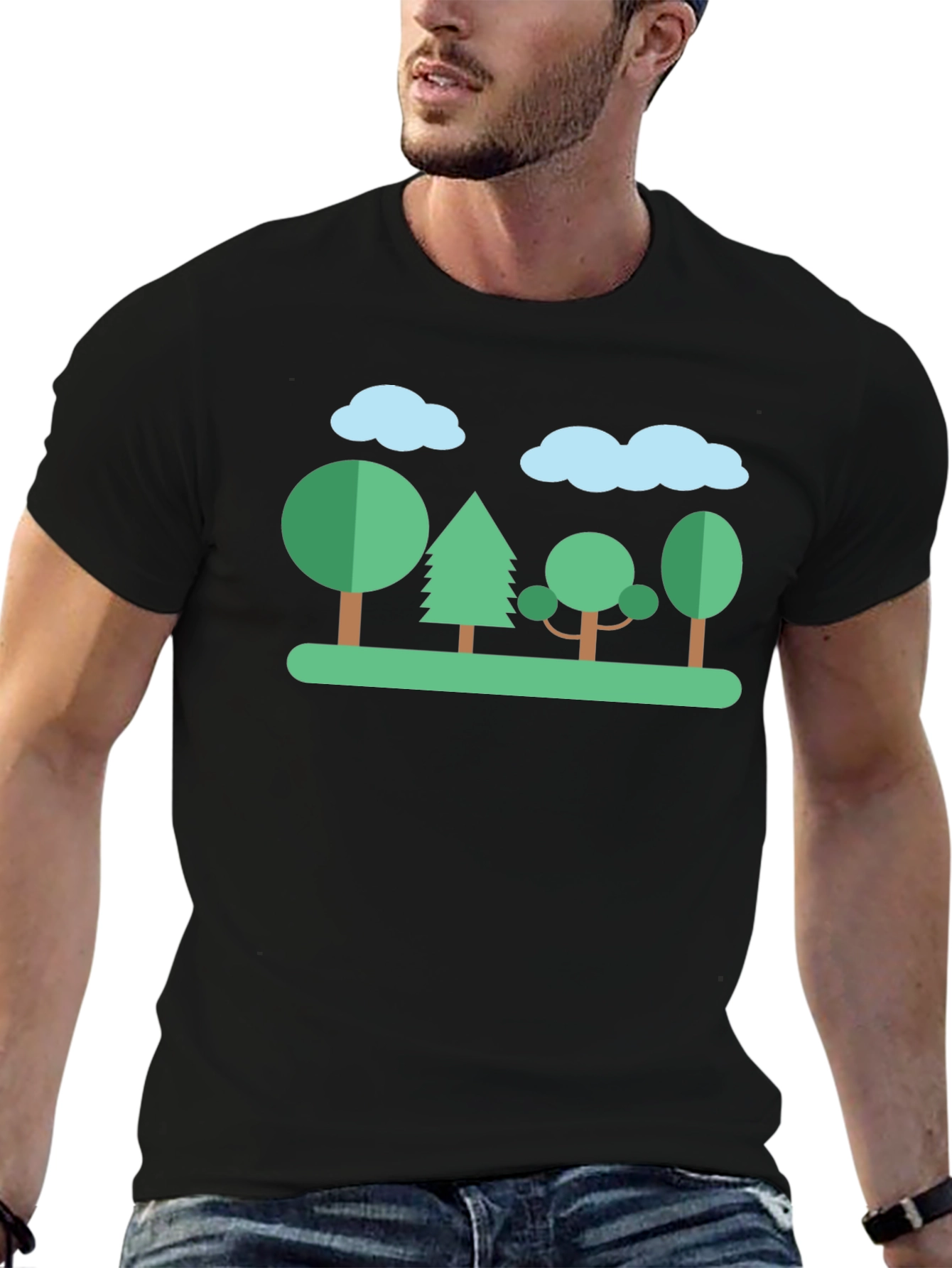 Nature Scene Graphic T-Shirt - Black Cotton Tee