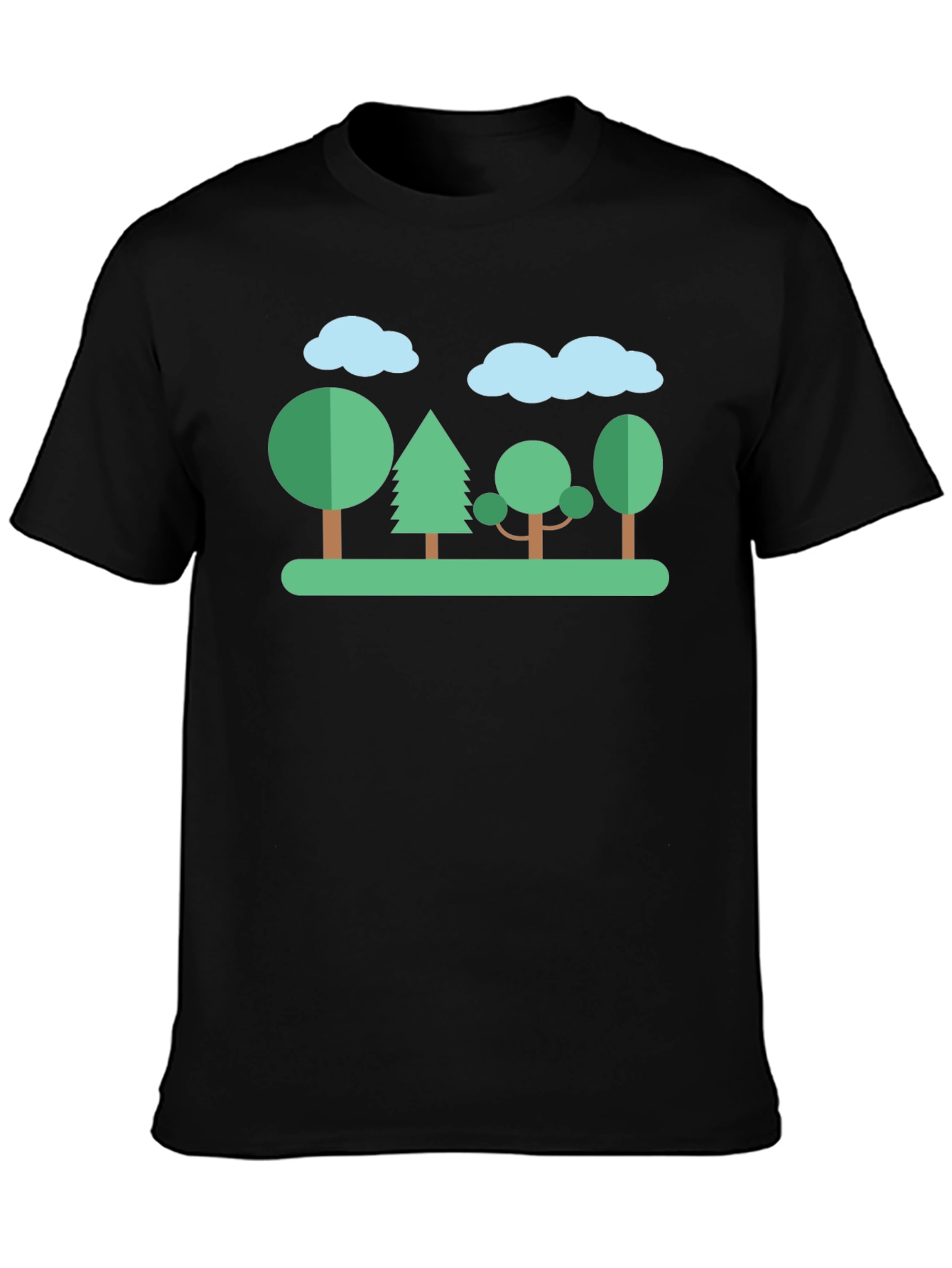 Nature Scene Graphic T-Shirt - Black Cotton Tee