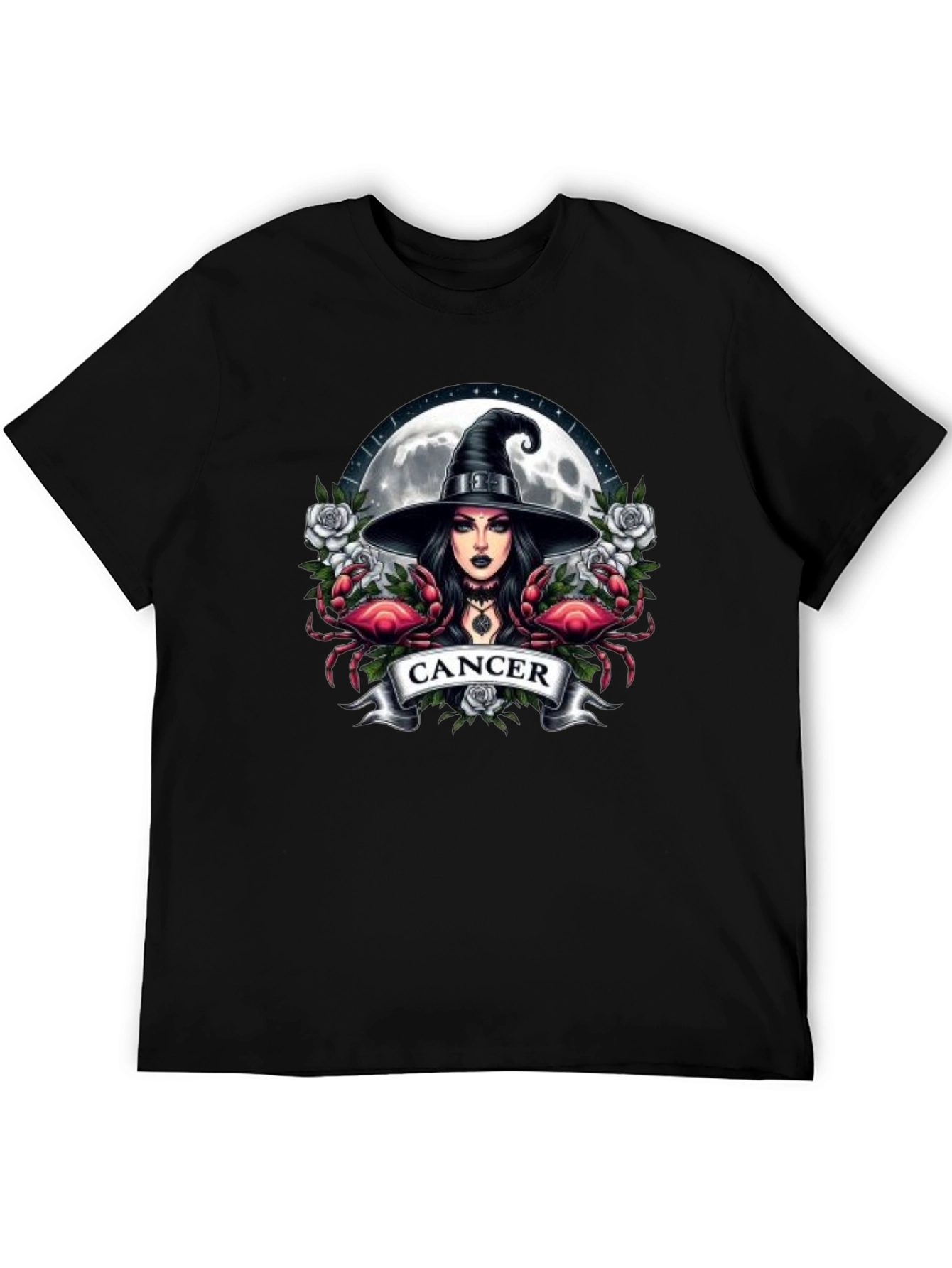 Cancer Zodiac Witch T-Shirt - Moon & Crab Design