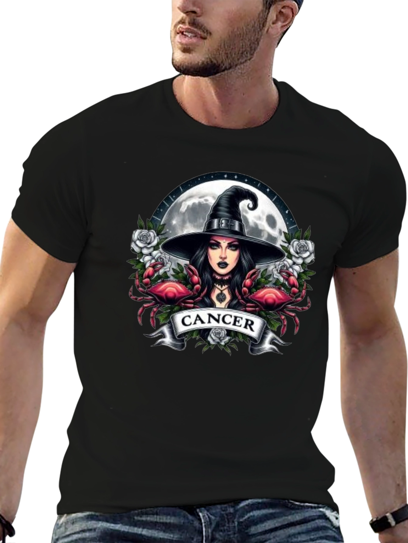 Cancer Zodiac Witch T-Shirt - Moon & Crab Design