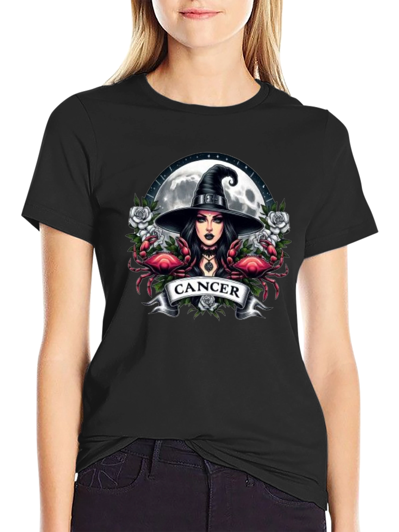 Cancer Zodiac Witch T-Shirt - Moon & Crab Design