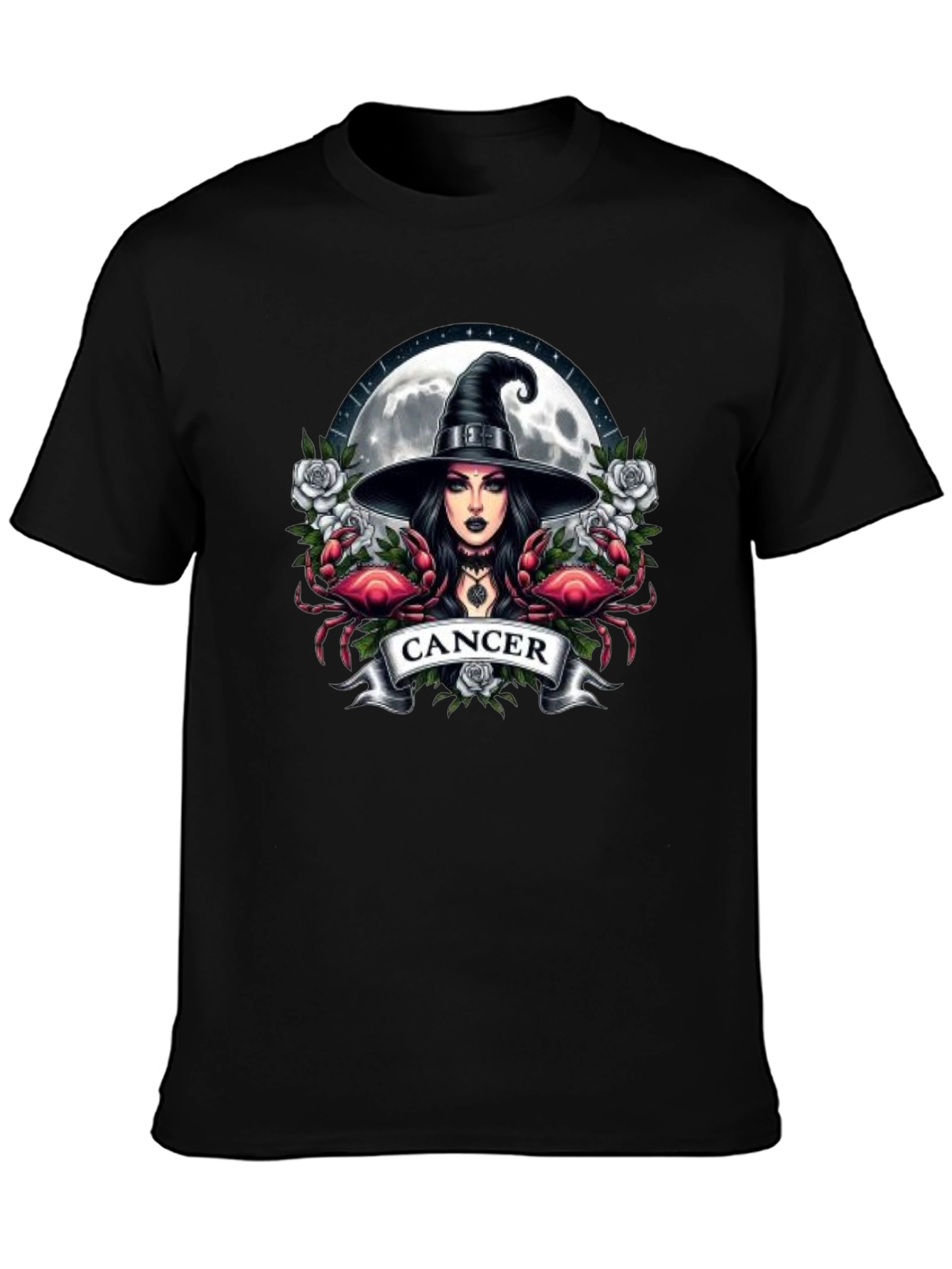 Cancer Zodiac Witch T-Shirt - Moon & Crab Design