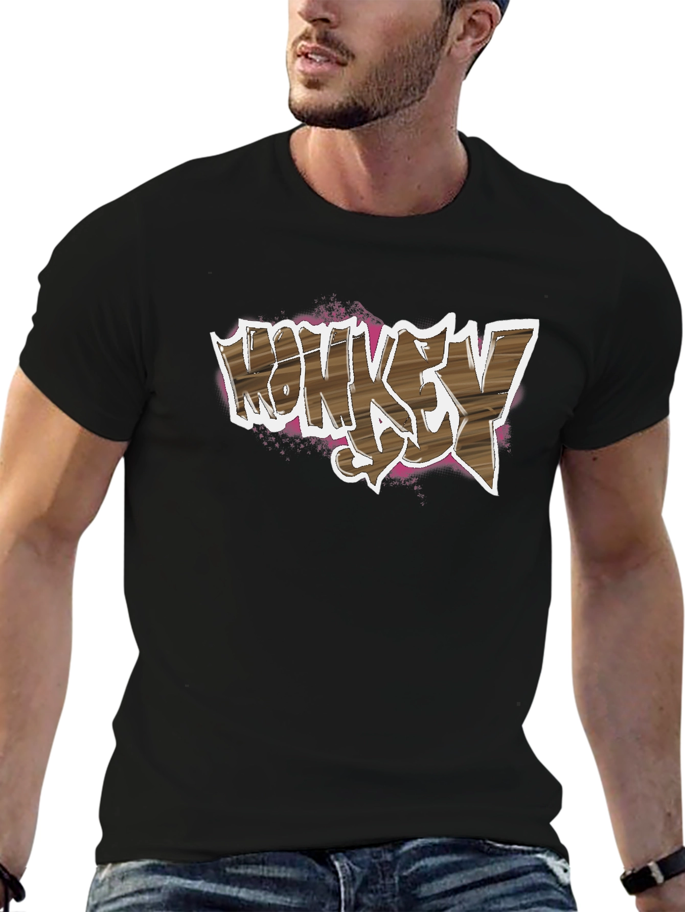 Monkey Say Graphic Print Black T-Shirt
