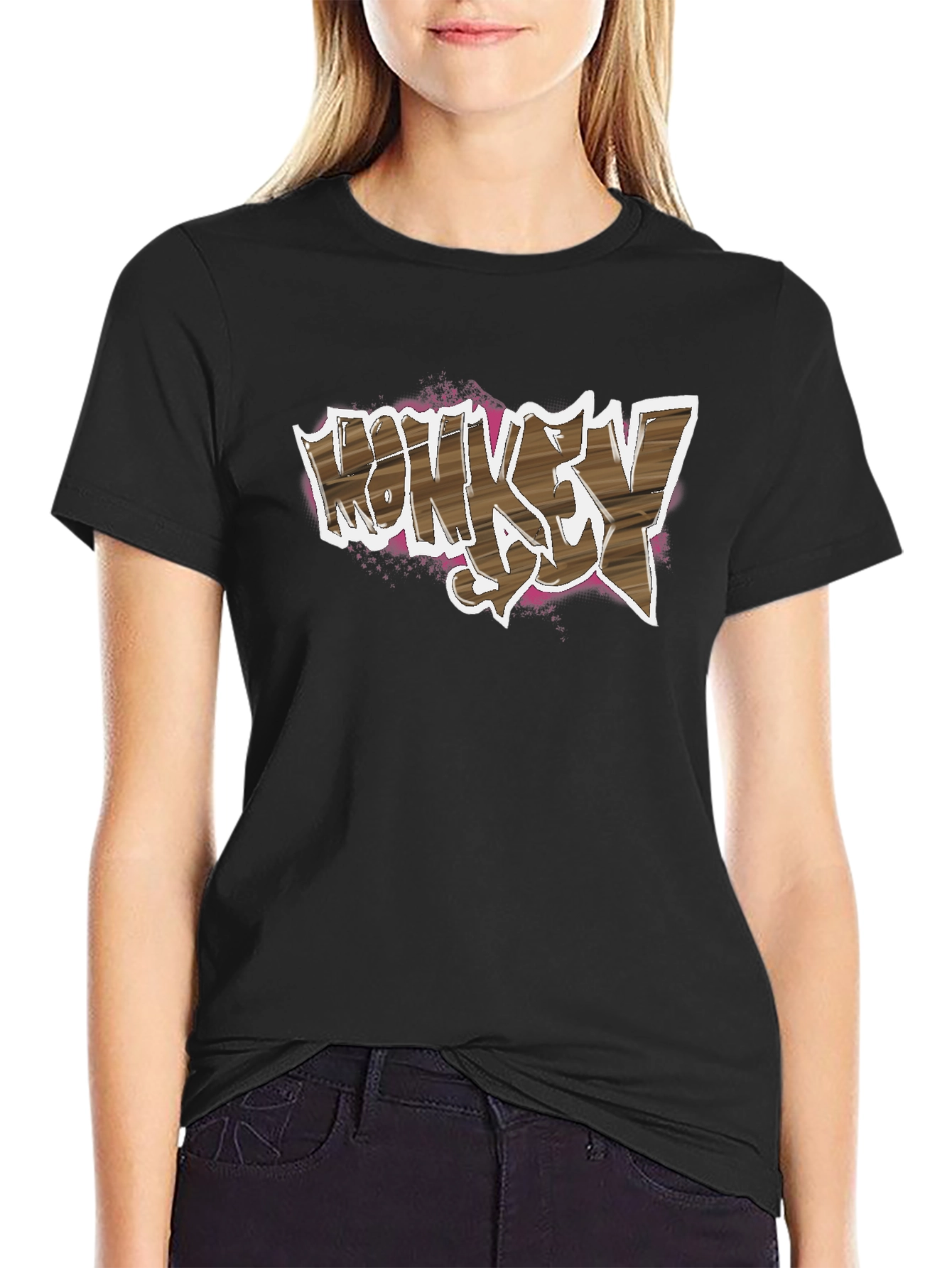 Monkey Say Graphic Print Black T-Shirt