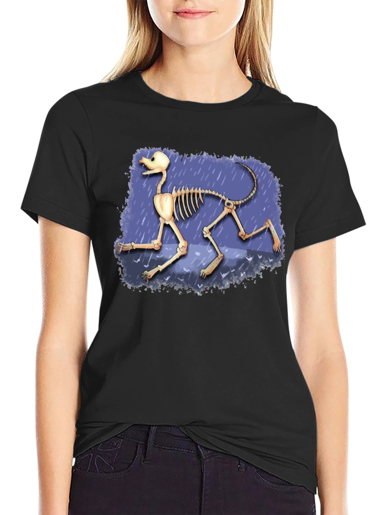 Dog Skeleton Graphic Tee - Black