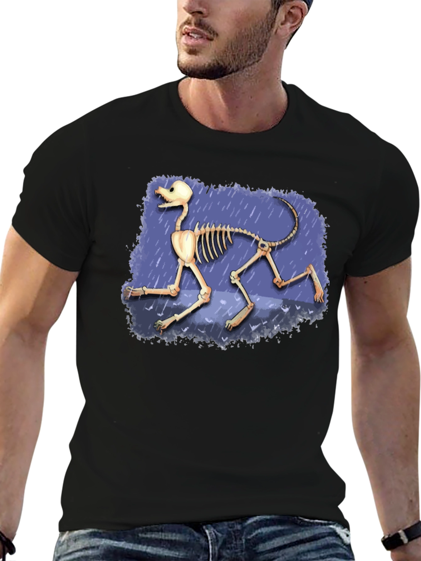 Dog Skeleton Graphic Tee - Black