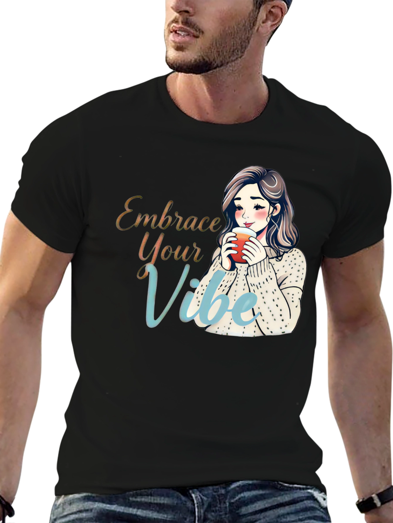 Embrace Your Vibe T-Shirt - Cozy Girl Cartoon