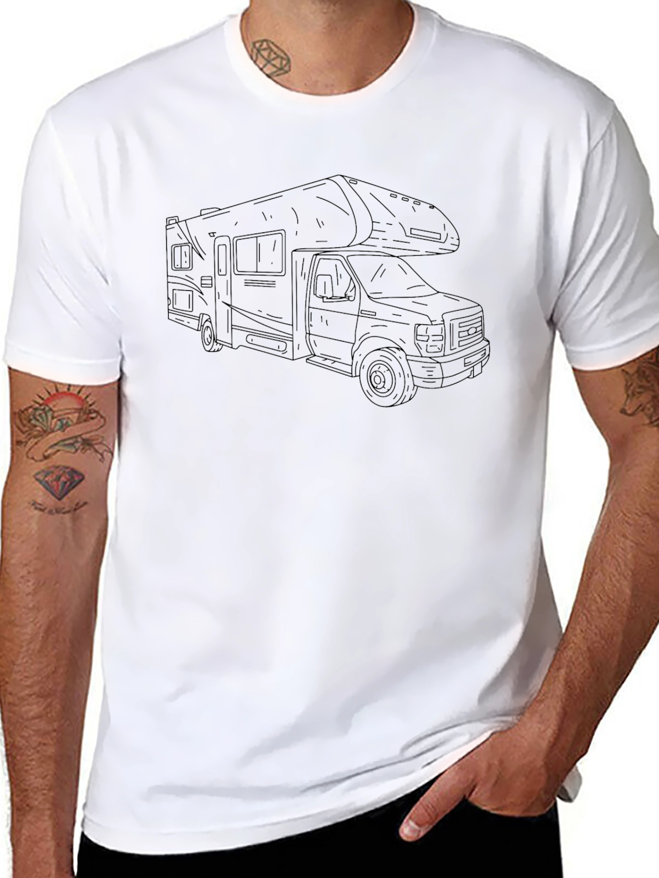 RV Camper Van Outline Graphic Tee - Black