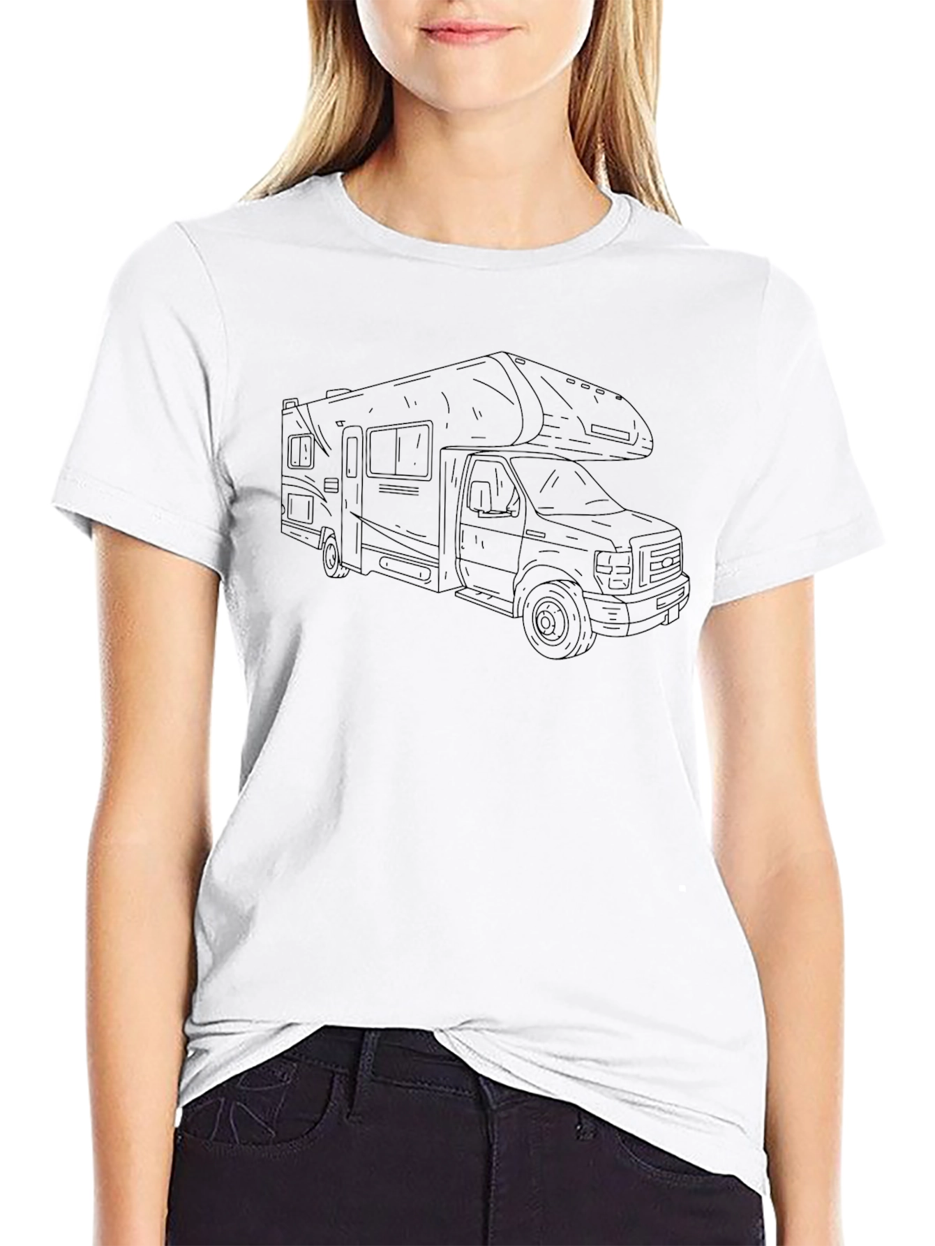 RV Camper Van Outline Graphic Tee - Black
