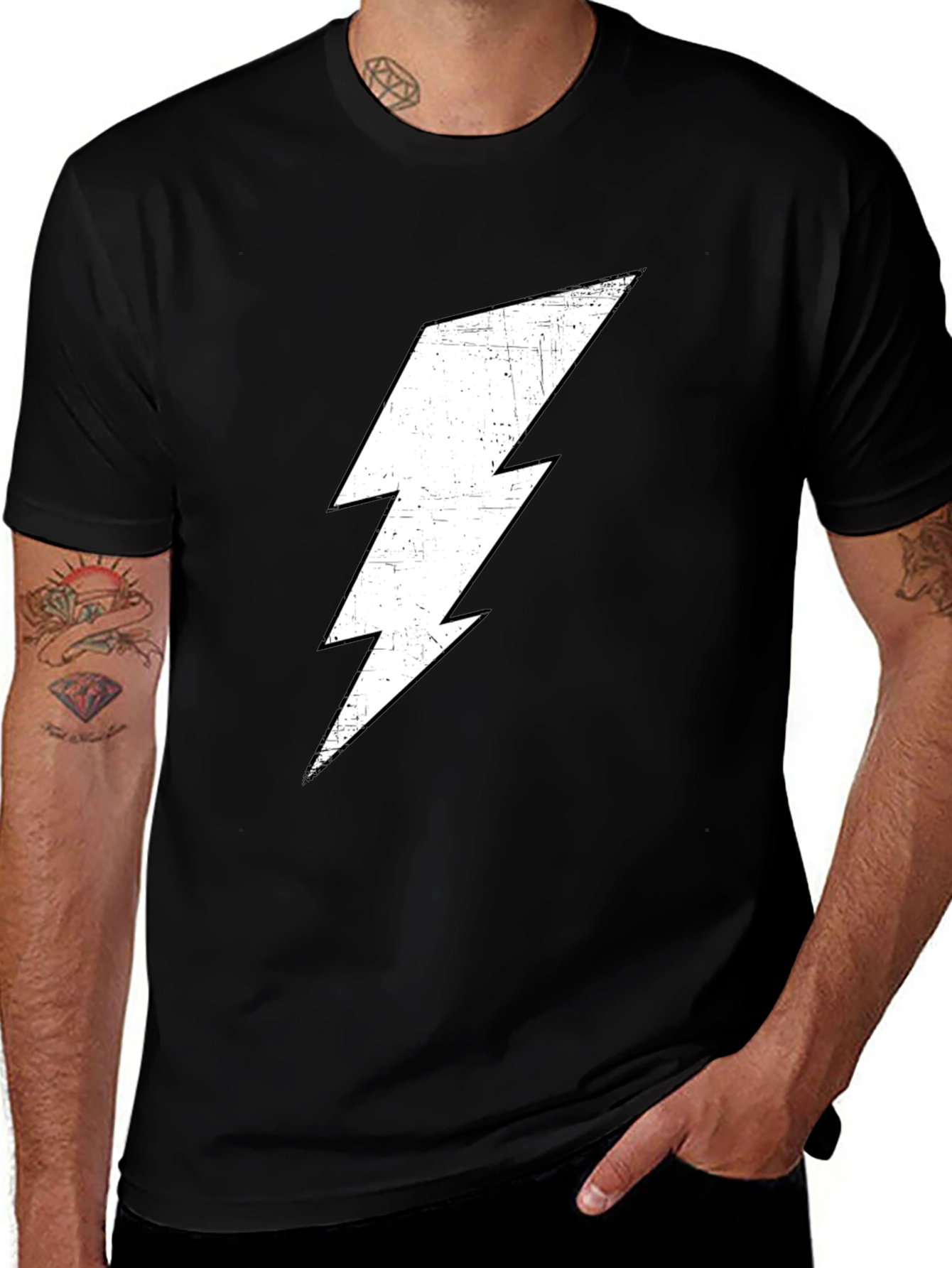 Black T-Shirt with Lightning Bolt Graphic