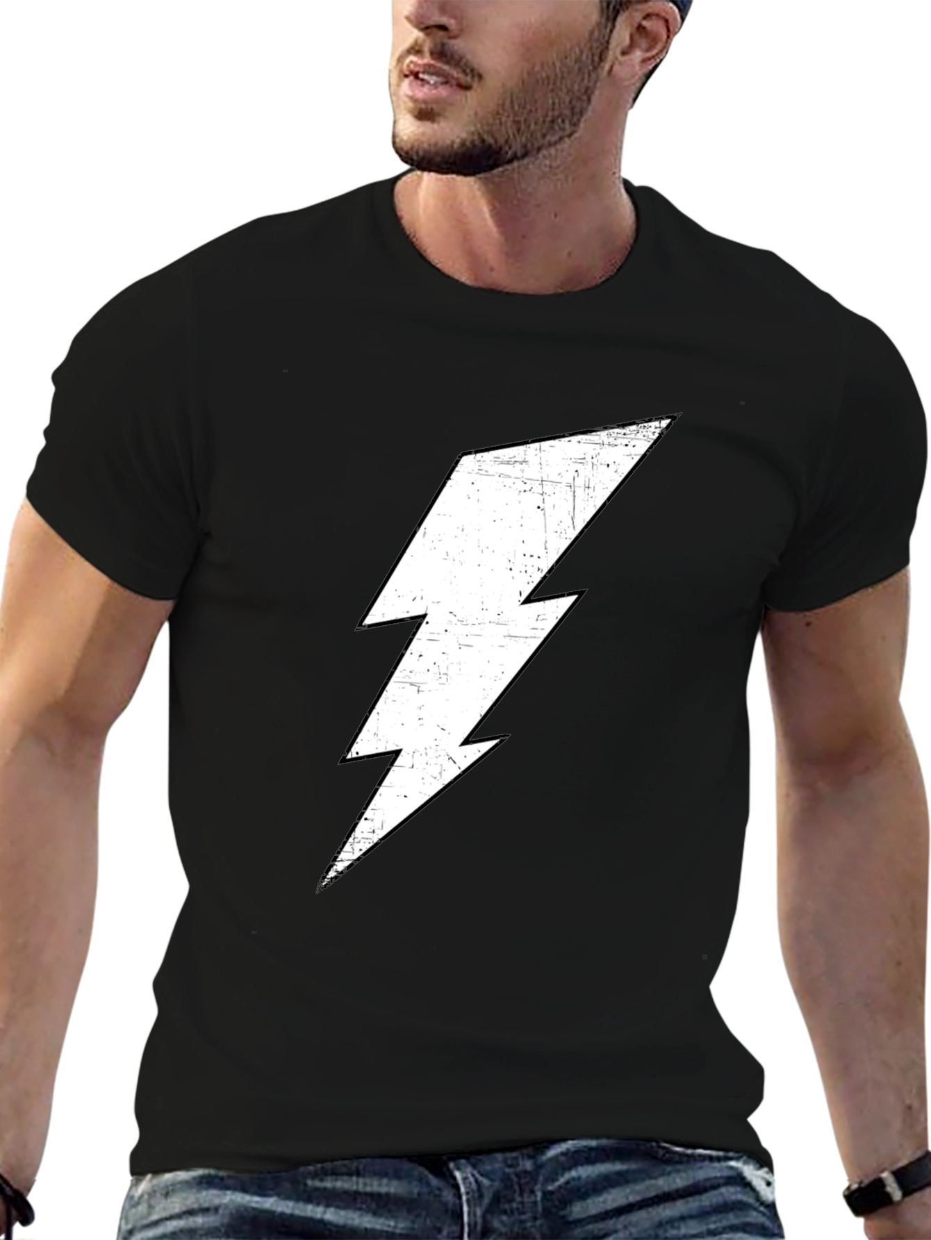 Black T-Shirt with Lightning Bolt Graphic