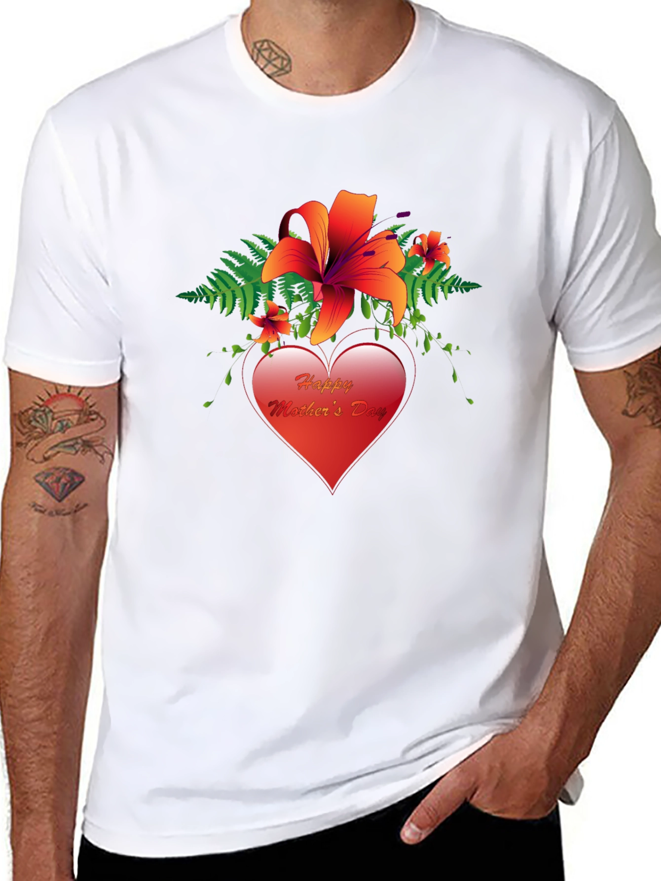 Happy Mothers Day T-Shirt with Floral Heart Design