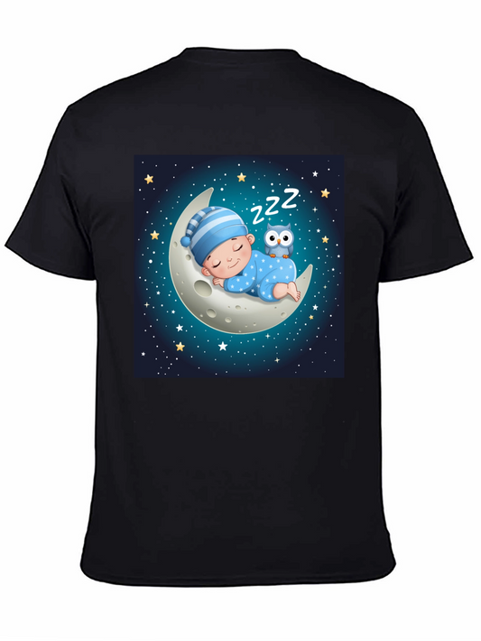 Cute Baby on Moon Graphic Tee - Unisex Black T-Shirt