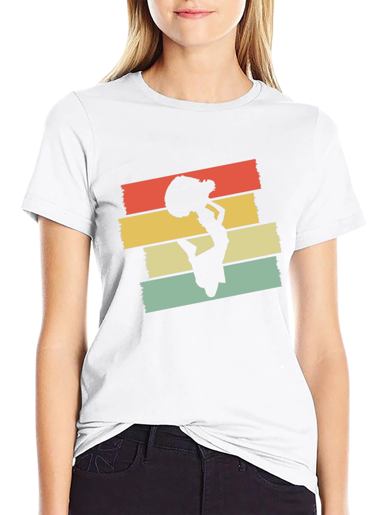 Retro Cheerleader Graphic T-Shirt - Black