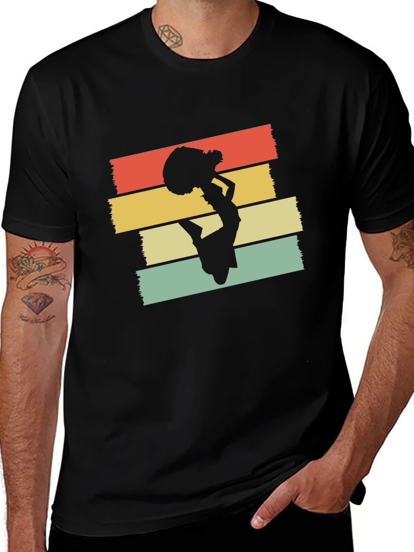 Retro Cheerleader Graphic T-Shirt - Black