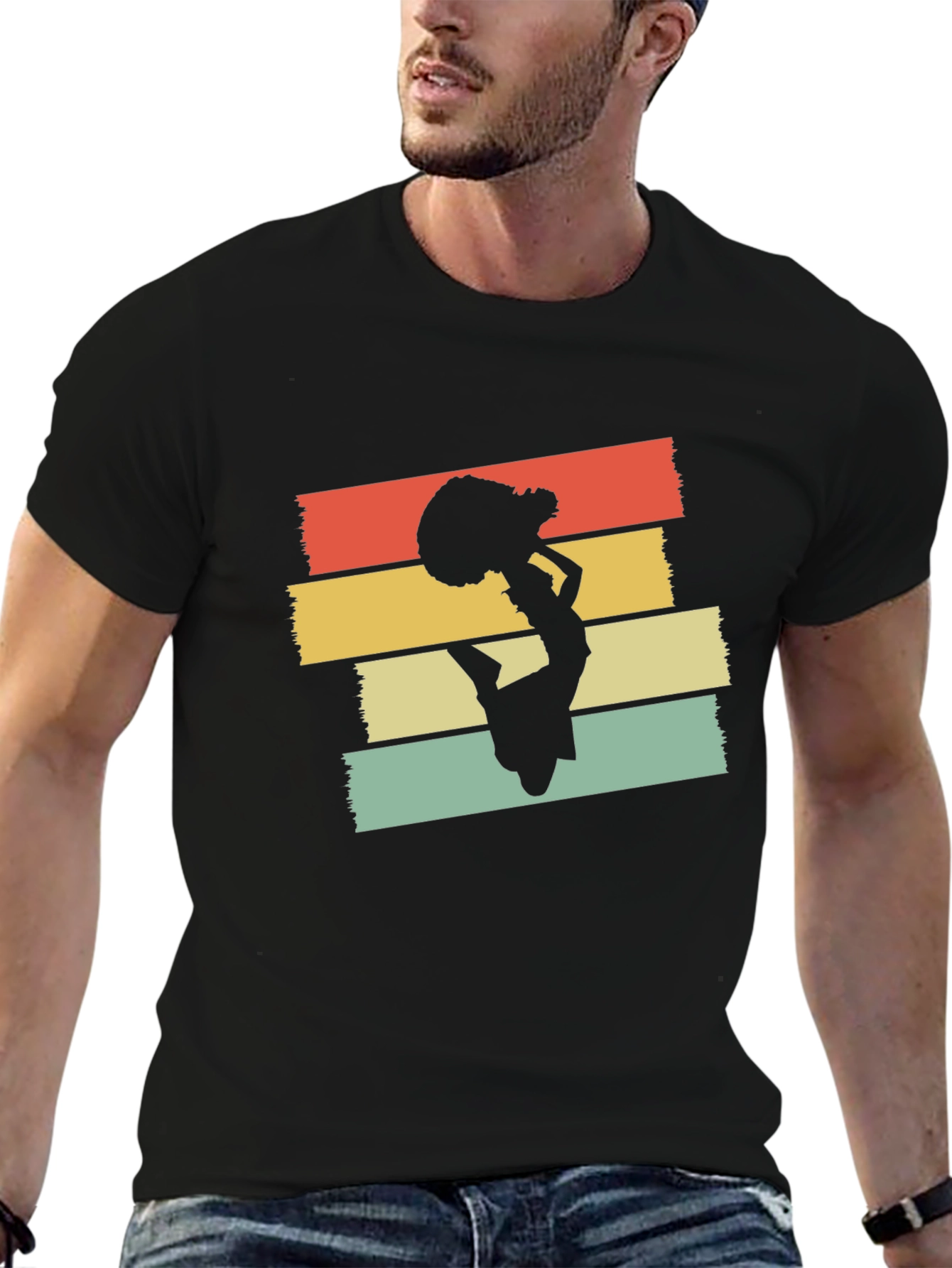 Retro Cheerleader Graphic T-Shirt - Black