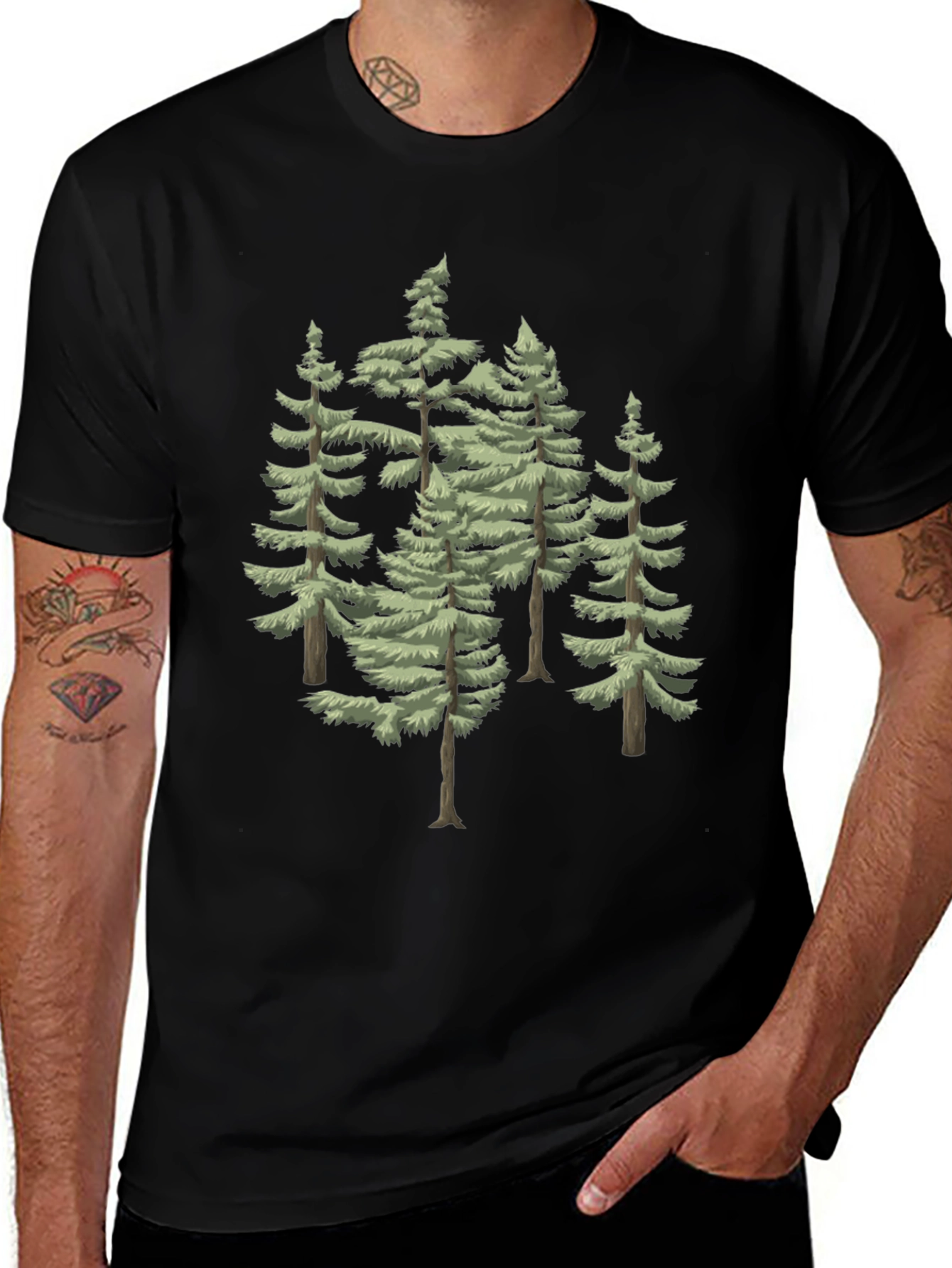 Evergreen Trees Graphic Tee - Mens Black T-Shirt