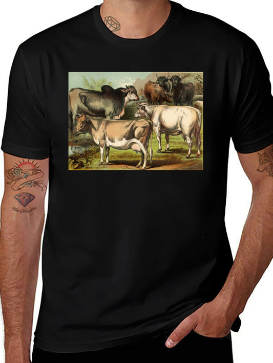 Vintage Cows Graphic Black T-Shirt