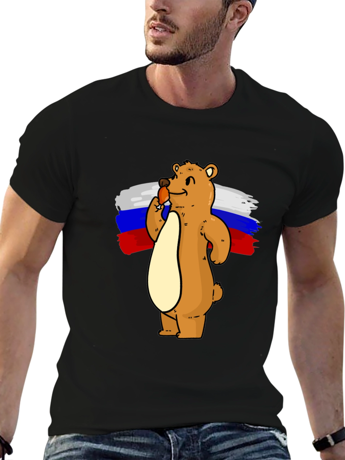 Bear with Ice Cream Russian Flag T-Shirt