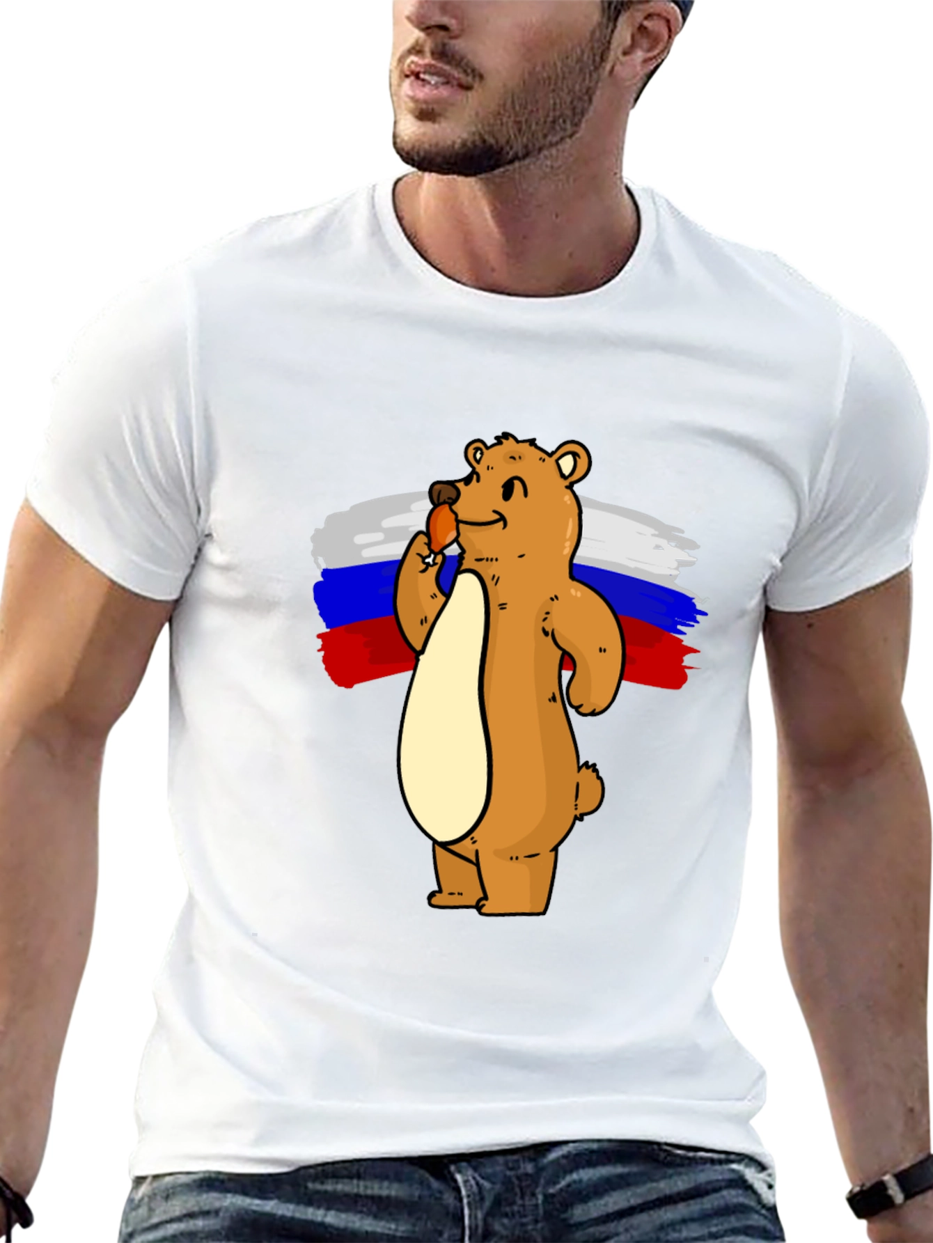 Bear with Ice Cream Russian Flag T-Shirt
