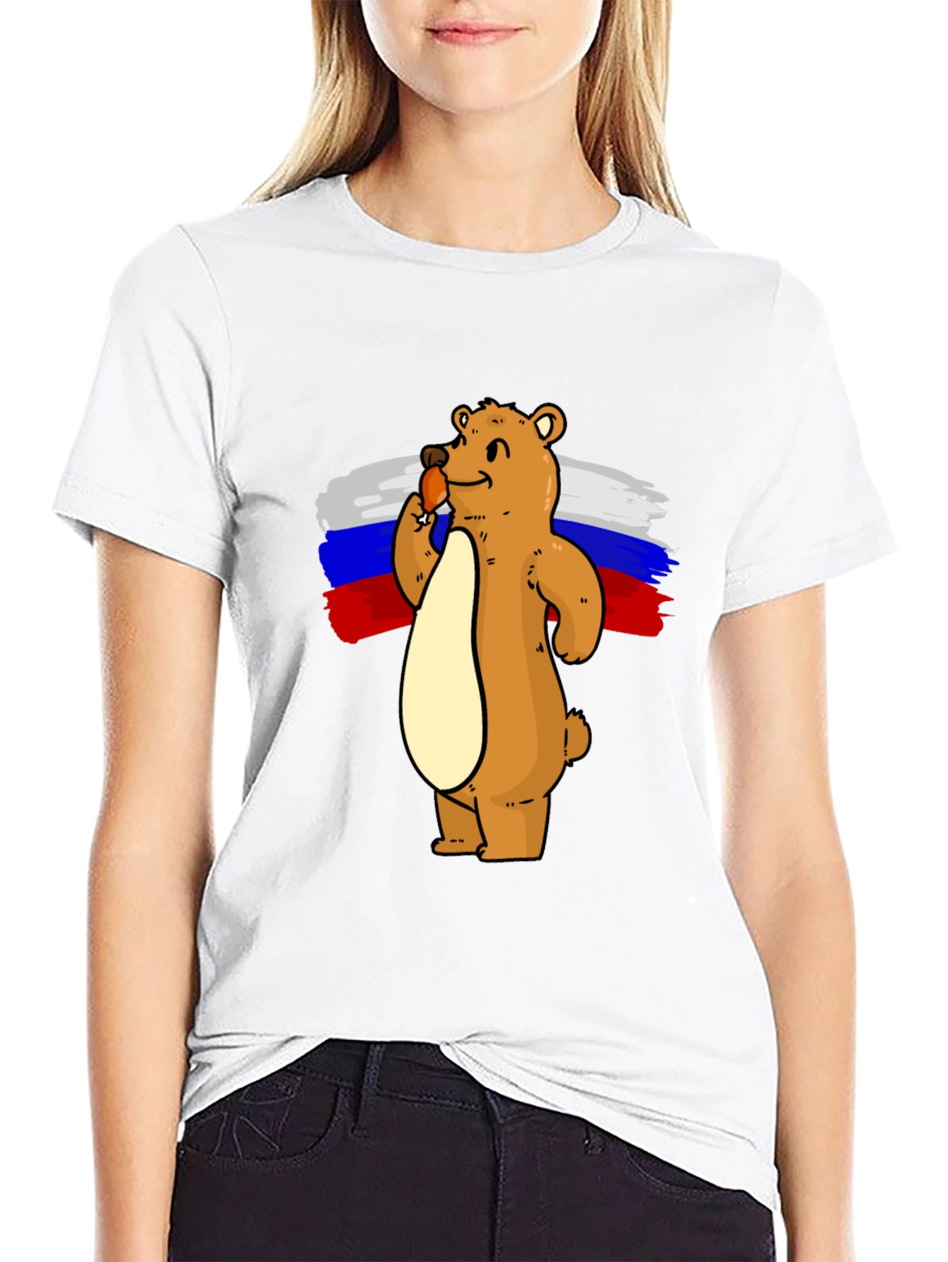 Bear with Ice Cream Russian Flag T-Shirt
