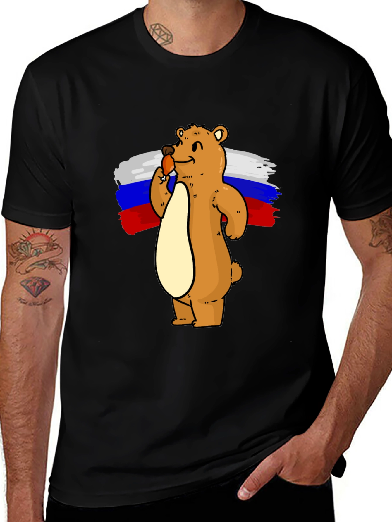 Bear with Ice Cream Russian Flag T-Shirt