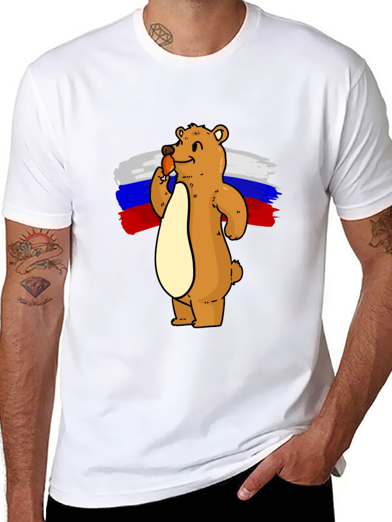 Bear with Ice Cream Russian Flag T-Shirt