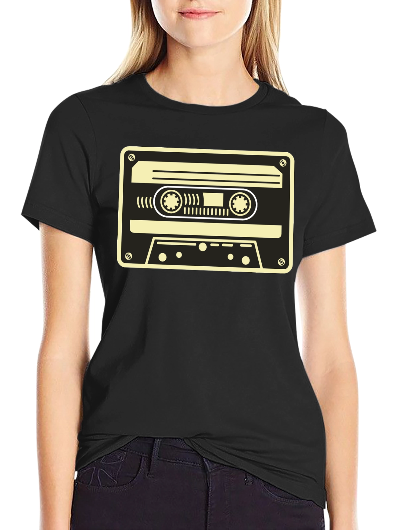 Retro Cassette Tape Graphic T-Shirt - Black
