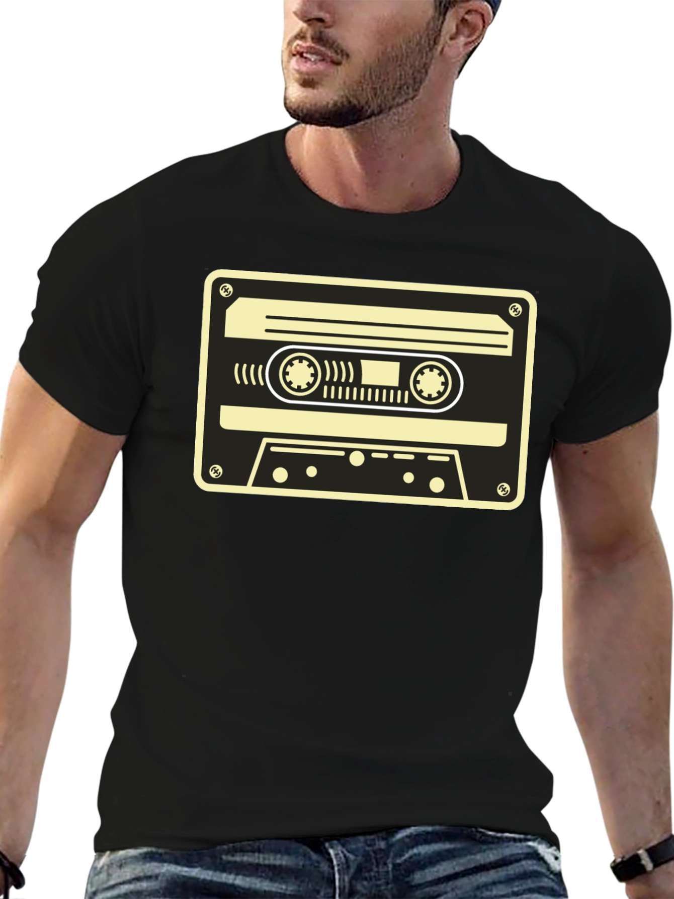 Retro Cassette Tape Graphic T-Shirt - Black