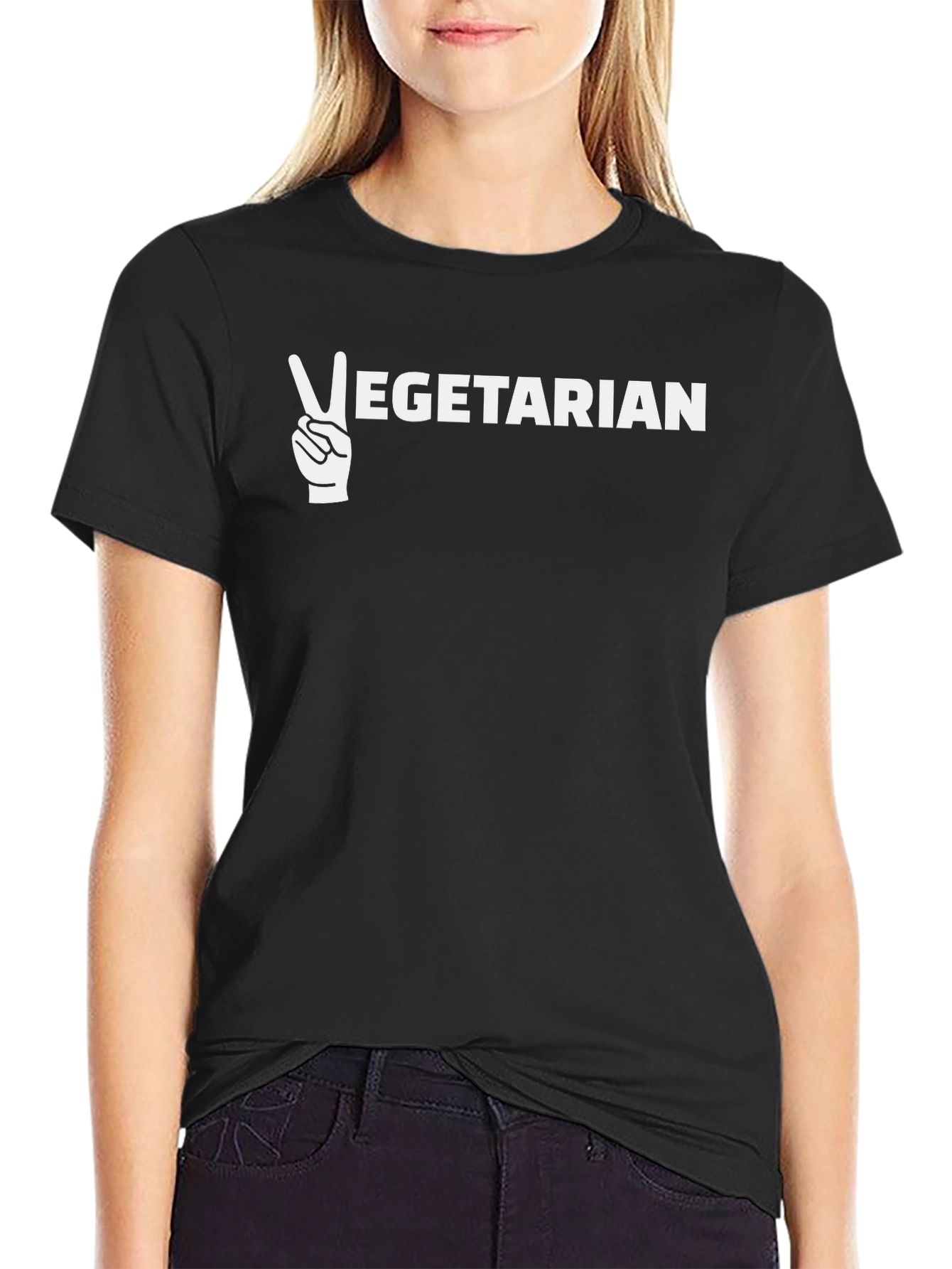 Vegetarian Peace Sign Graphic Tee - Unisex Black T-Shirt