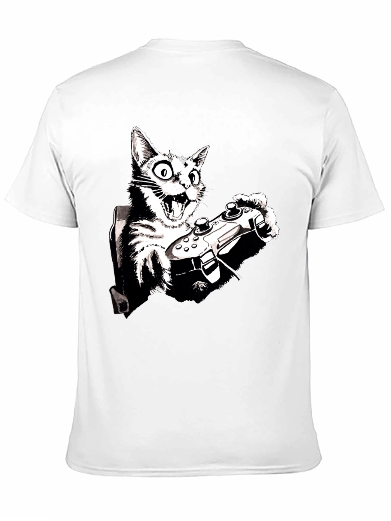 Gamer Cat Graphic Tee - Playful Black T-Shirt
