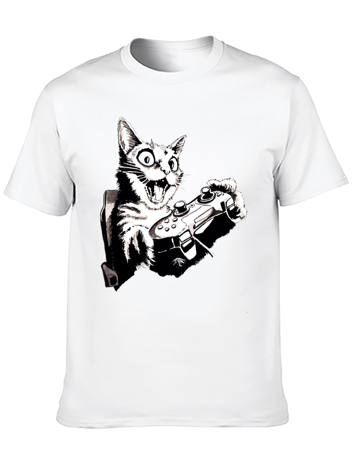 Gamer Cat Graphic Tee - Playful Black T-Shirt