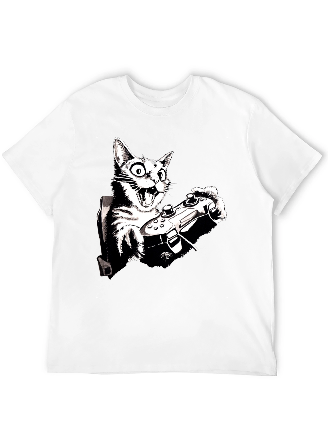 Gamer Cat Graphic Tee - Playful Black T-Shirt