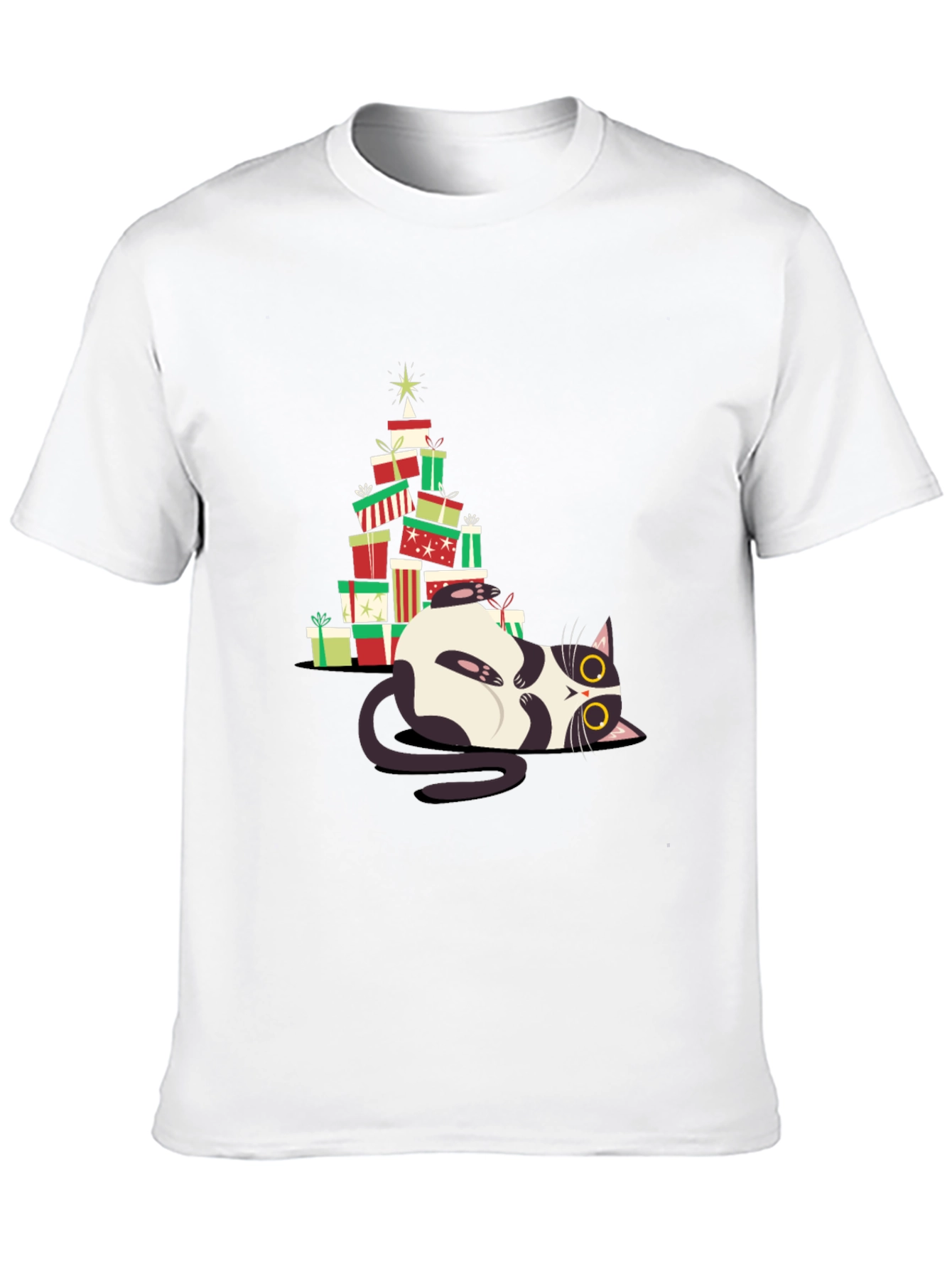 Christmas Cat Gift Stack T-Shirt - Festive & Fun!