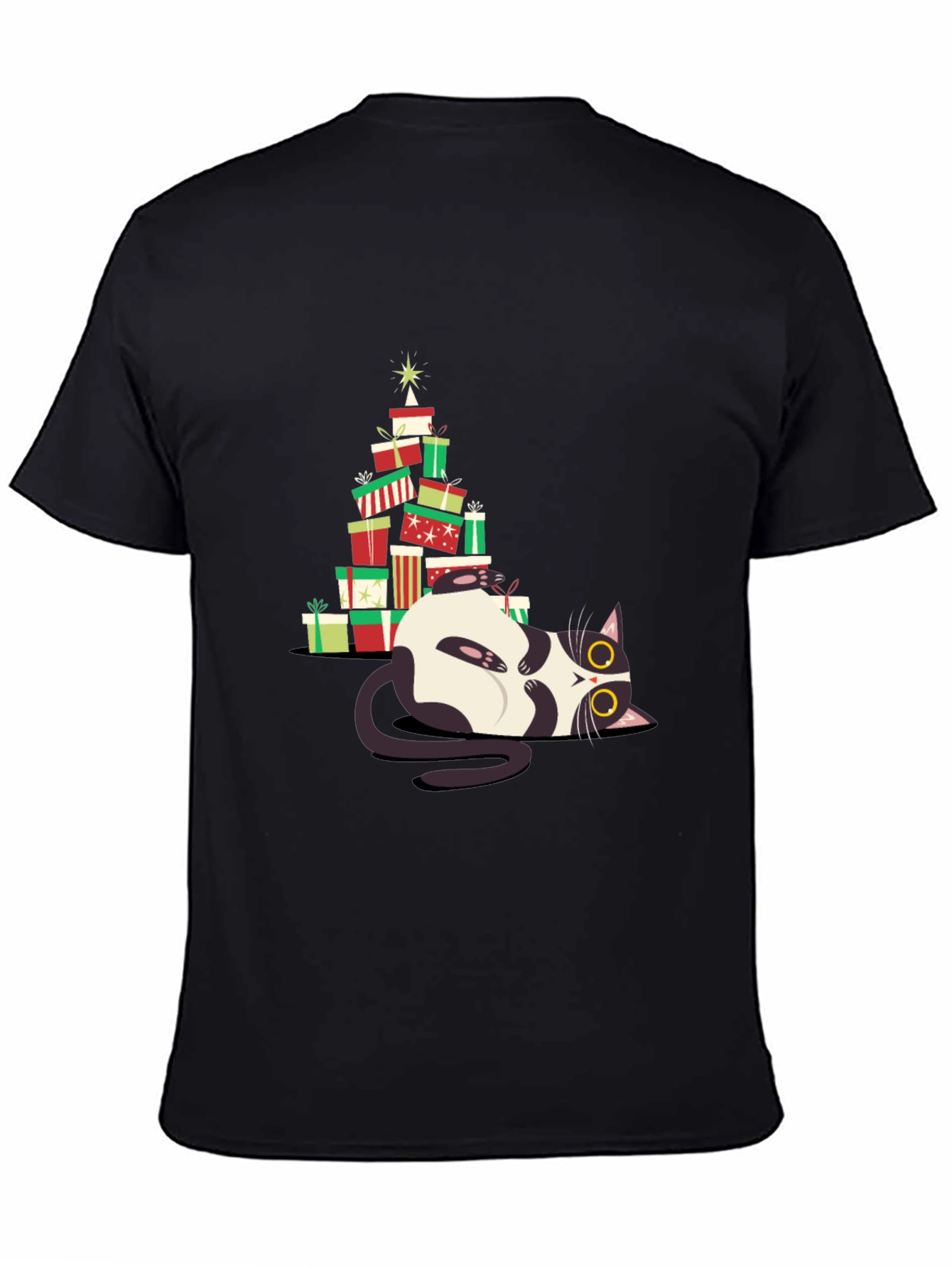 Christmas Cat Gift Stack T-Shirt - Festive & Fun!